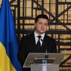 El president d'Ucraïna, Volodímir Zelenski, en una roda de premsa al desembre del 2021.