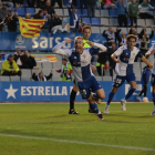 Cristian Herrera celebrant el segon gol contra la UD Logroñés, l'última victòria del Sabadell.