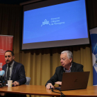 El presidente del CAT, Joan Alginet, y el gerente, Josep-Xavier Pujol, durante la presentación del balance de 2022.