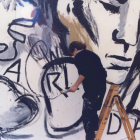 Imatge d'Ignasi Blanch pintant el Mur de Berlín.