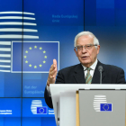El alto representante de la UE., Josep Borrell, en una rueda de prensa después del Consejo de Asuntos Exteriores.