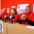 De izquierda a derecha, Valentí Marín, Cinta Galiana y Josep Casadó, en la presentación de los actos de “celebración” de los diez años de Trens Dignes.