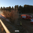 Los Bomberos extinguiendo el incendio en los márgenes de la carretera TP-2311.