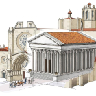 Il·lustració que s'ubicarà a la Catedral per mostrar el recinte de culte de l'època romana.