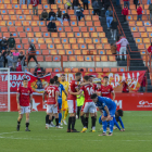 Los jugadores del Nàstic celebrando la victoria contra el Calahorra, el último duelo al Nou Estadi.