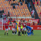 Els jugadors del Nàstic celebrant la victòria contra el Calahorra.