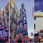 D'esquerra a dreta: el 3de9f de la Jove i el 4de8 dels Castellers de SPiSP al Cós de Bou, i el 4de9f de la Joves, a la Bisbal.