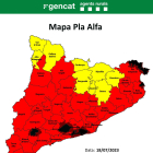 Mapa que mostra les zones de Catalunya amb accessos a espais naturals restringits per l'alt risc d'incendis.