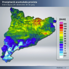 Precipitació acumulada prevista a Catalunya segons el Meteocat.