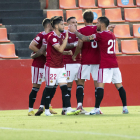 L'útlim fitxatge del Nàstic, Jaume Jardí, durant la celebració del seu gol contra l'Andorra.