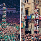 A l'esquerra, 4de9sf dels Castellers de Vilafranca del Concurs de Castells 2022, i, a la dreta, el 2de8sf de la Vella durant la diada de Sant Fèlix d'enguany.