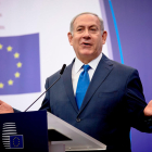 El primer ministre israelià, Benjamin Netanyahu, durant una roda de premsa des de Brussel·les.