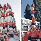 A l'esquerra, el cinc de sis dels Minyons i, a la dreta, el pilar de record al cementiri municipal.