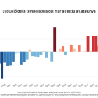 Visualització de l'evolució de la temperatura del mar a l'àrea de Catalunya, País Valencià i Balears els últims 40 anys.
