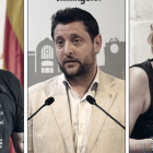 El portaveu d'ECP, Jordi Collado, l'alcalde, Rubén Viñuales, i la portaveu d'Esquerra, Maria Roig.