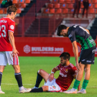 Joan Oriol va caure lesionat en els últims minuts de partits contra el Sestao River.