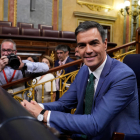 Pedro Sánchez en el Congreso de los diputados durante el debate de la investidura fallida de Alberto Núñez Feijóo.