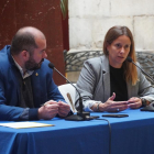 El conseller i la portaveu d'Esquerra Republicana, Xavier Puig i Maria Roig, en la roda de premsa d'ahir.