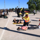 Policies, tècnics del SEM i altres cossos de seguretat en l'exercici de simulacre de les JETE a Tortosa.