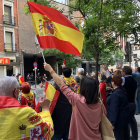 Protesta davant la seu del PSOE al carrer Ferraz de Madrid.