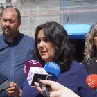 Els consellers d’ERC Xavi Puig, Gemma Fusté i Mary López, en l’atenció als mitjans d’ahir.