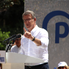 El líder del PP, Alberto Núñez Feijóo, durant una intervenció en míting electoral