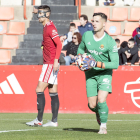 Dani Parra en una acció del partit de la passada temporada contra el Real Unión de Irún al Nou Estadi.