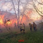 Els Bombers treballant en l'extinció de l'incendi