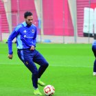 El davanter del Nàstic, Antoñín Cortés, durant l’entrenament d’ahir al matí al camp Annex.