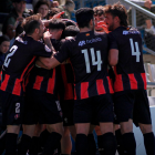 Els jugadors del Reus celebrant un dels gols