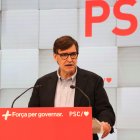 El president de la Generalitat, Salvador Illa, intervenint a la seu del PSC