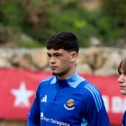 Enric Pujol, al costat d'Oriol Subirats durant un entrenament amb el primer equip.