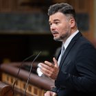 El portaveu d'ERC al Congrés dels Diputats, Gabriel Rufián, en el debat al sobre l'apagada elèctrica i el pla de defensa.