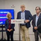 La consellera no adscrita, Elvira Vidal, i els consellers de Junts, Jordi Sendra i Pep Manresa, en una roda de premsa de l’octubre.