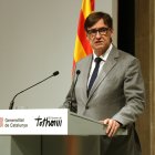 El president de la Generalitat, Salvador Illa, en un instant sobre la seva intervenció al voltant de l'ampliació de l'aeroport del Prat.