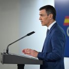 Imatge d'arxiu del president espanyol, Pedro Sánchez, duran una compareixença a la Moncloa