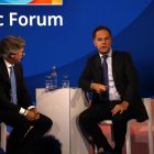 El secretari general de l'OTAN, Mark Rutte, durant el primer acte celebrat a la cimera anual de l'aliança a la Haia .