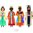 Les cinc parelles de gegants que apareixen al llibre, impreses en una làmina que també es pot comprar.