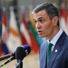 El president del govern espanyol, Pedro Sánchez, atén els mitjans de comunicació a Brussel·les
