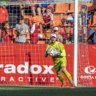Dani Rebollo durant el duel contra el Real Murcia a casa.