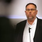 Imatge d'arxiu del president d'ERC, Oriol Junqueras, en roda de premsa