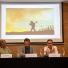 Presentació de l’exposició dimarts al Castell de Vila-seca amb l’autor i l’alcalde Pere Segura.