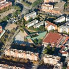 Imatge aèria del barri de Torreforta, amb el centre cívic i el mercat municipal en el centre.