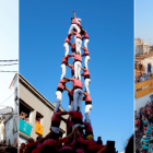 D’esquerra a dreta: 2de8sf carregat de la Joves, 5d9f de la Colla Vella i 5d9f dels Castellers de Vilafranca a la Bisbal del Penedès.