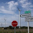 Pla tancat d’aerogeneradors al terme municipal de Vilalba dels Arcs, a la comarca de la Terra Alta.