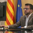 Pere Aragonès, a la seva oficina d'expresident, al Palau de Pedralbes.