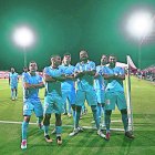 El davanter estrella de l’Ibiza Bebé (el segon per la dreta) celebrant un gol aquesta temporada.