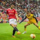 El migcampista Mángel Prendes durant el duel contra l’Alcorcón del passat diumenge.