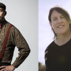 A l'esquerra, Joel Prieto. A la dreta, Clara Colom. Junt amb Xavi Ciurans, autors de la cançó oficial del Correllengua 2025.