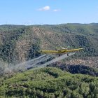 Una avioneta fumigant un tractament contra la processionària del pi